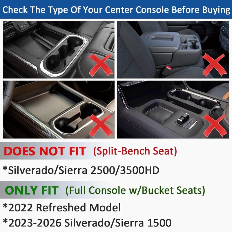 TOPINSTALL Gray 7PCS Console Liners Compatible with 2023-2026 Chevy Silverado/GMC Sierra 1500 & 2022 Refreshed 1500 Models, Premium Rubber Non-Slip Cup Holder Mats（Full Console w/Bucket Seats ONLY） - Image 3